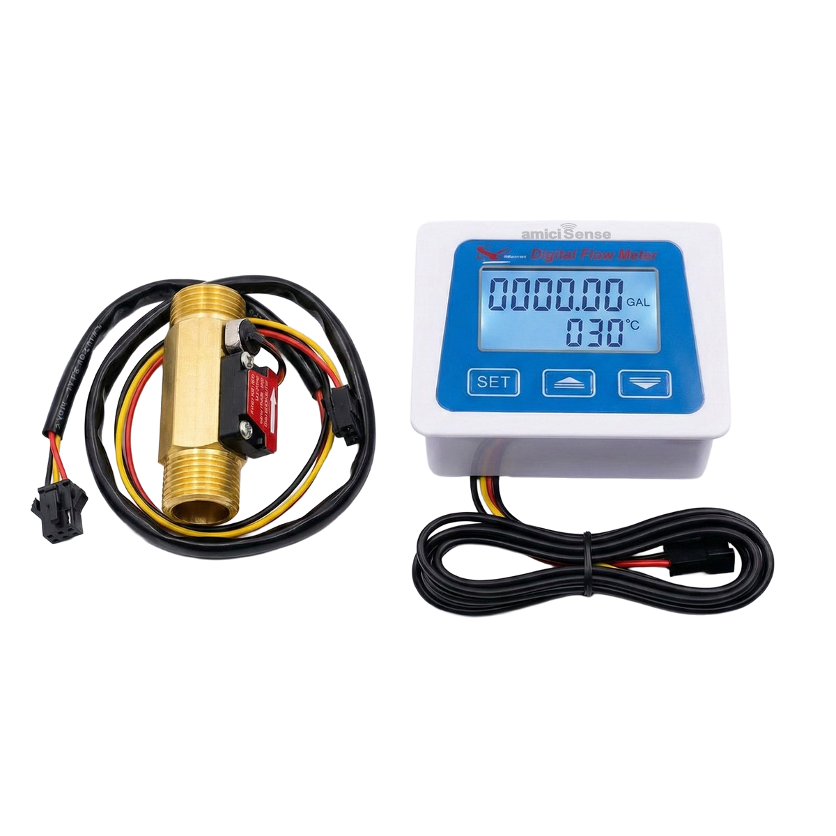 Digital Flow Meter for Water with LCD Display Real-Time Flow Rate, Temperature & Time Recording with Battery Indicator