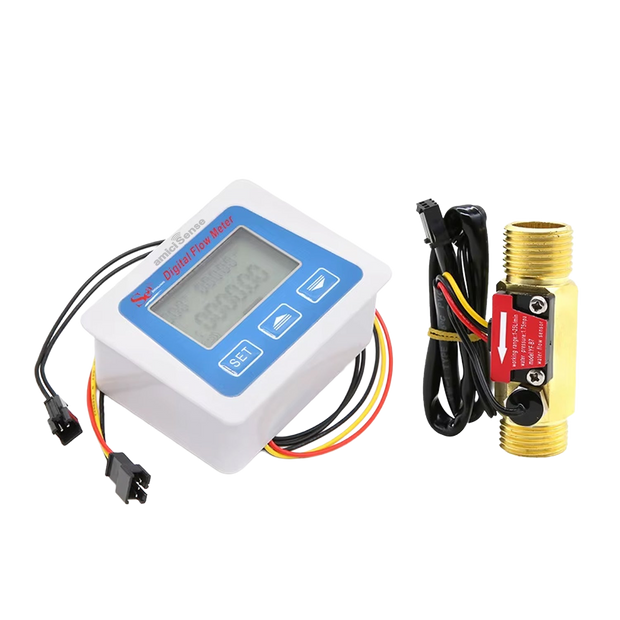 Digital Flow Meter for Water with LCD Display Real-Time Flow Rate, Temperature & Time Recording with Battery Indicator