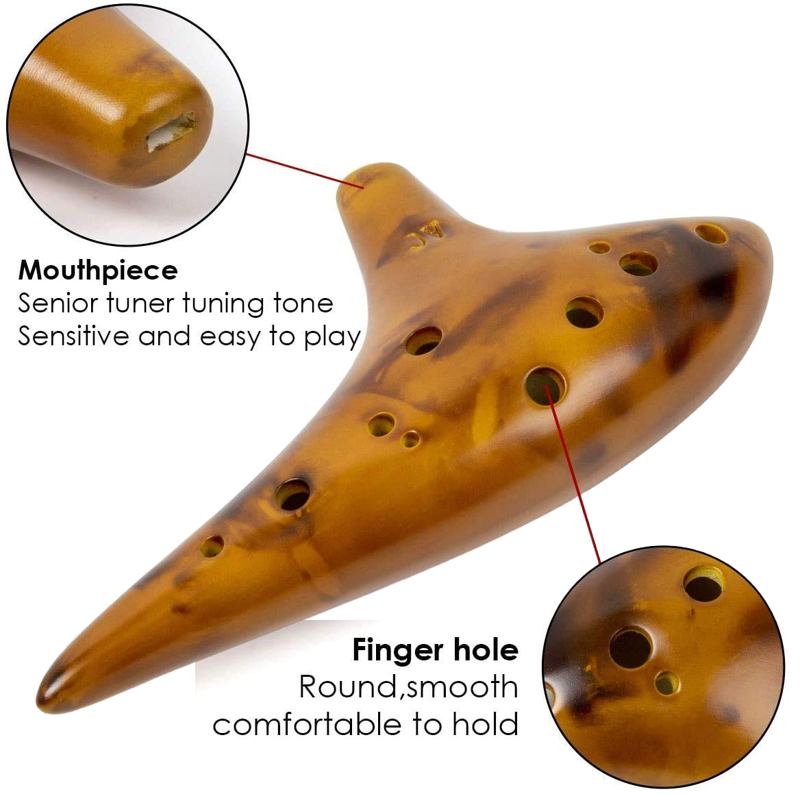 12 Hole Ocarina Alto C Key Ceramic Flute Folk Musical Instrument with Neck Strap, Carry Bag & Music Score