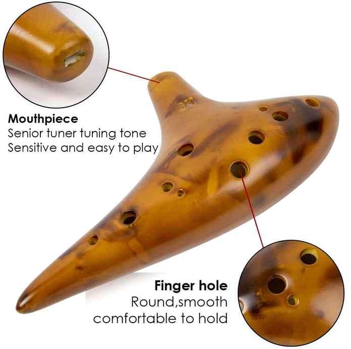 12 Hole Ocarina Alto C Key Ceramic Flute Folk Musical Instrument with Neck Strap, Carry Bag & Music Score