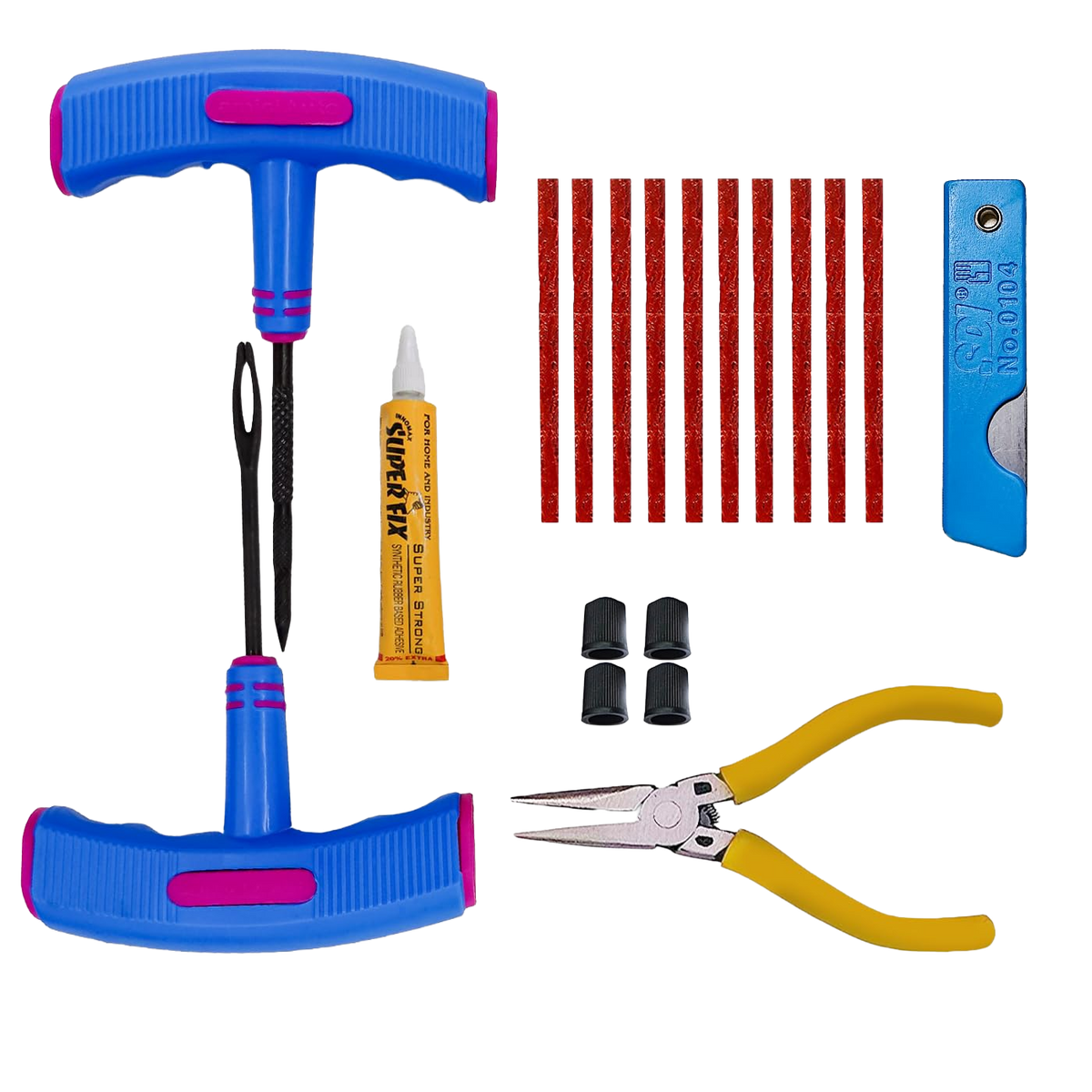Tubeless Tyre Puncture Repair Kit Rubberized Anti-Slip Heavy-Duty Tools