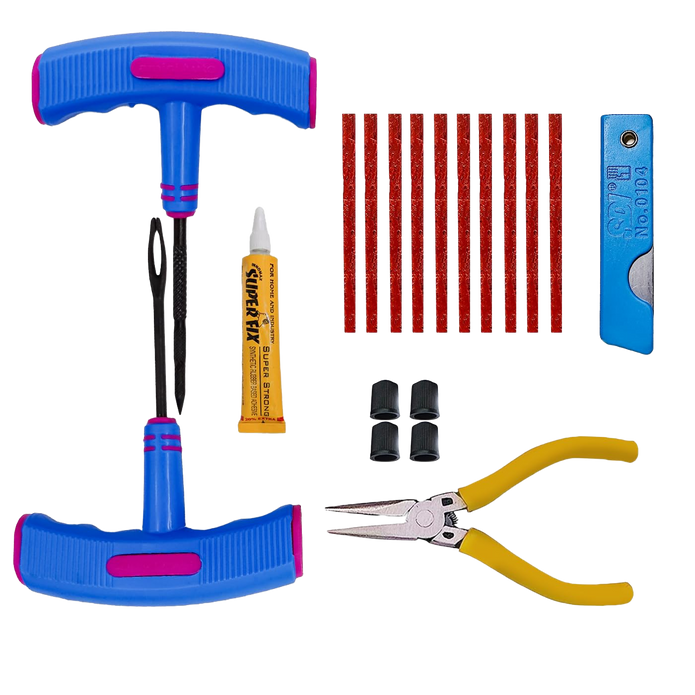 Tubeless Tyre Puncture Repair Kit Rubberized Anti-Slip Heavy-Duty Tools