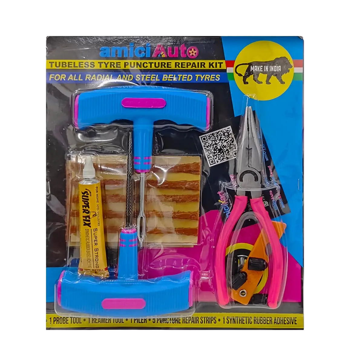 Tubeless Tyre Puncture Repair Kit Rubberized Anti-Slip Heavy-Duty Tools