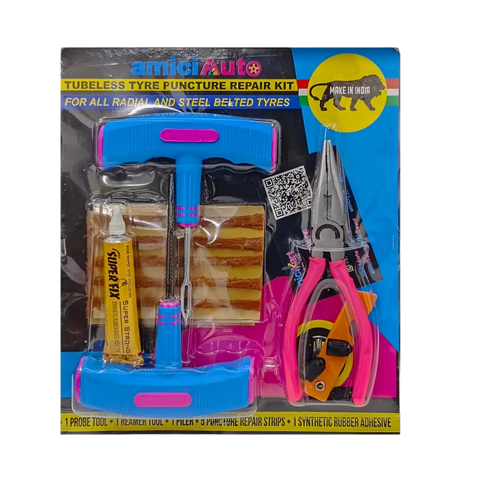 Tubeless Tyre Puncture Repair Kit Rubberized Anti-Slip Heavy-Duty Tools