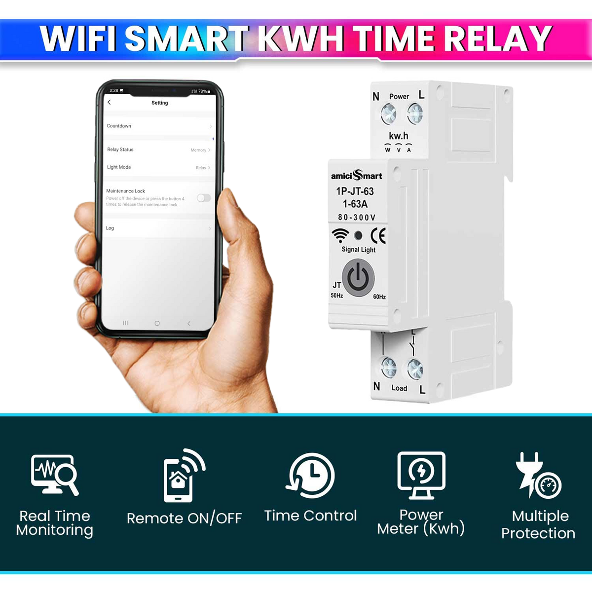 Wi-Fi Smart Timer Switch Energy Monitoring with App Control, Power Scheduling for Electricity Usage