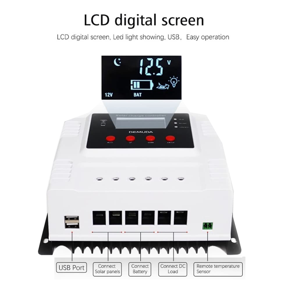 WiFi PWM Solar Charge Controller, Intelligent Lithium Battery Regulator for Solar Panel with LCD Display & 5V USB Port, 12V/24V/48V (40A)