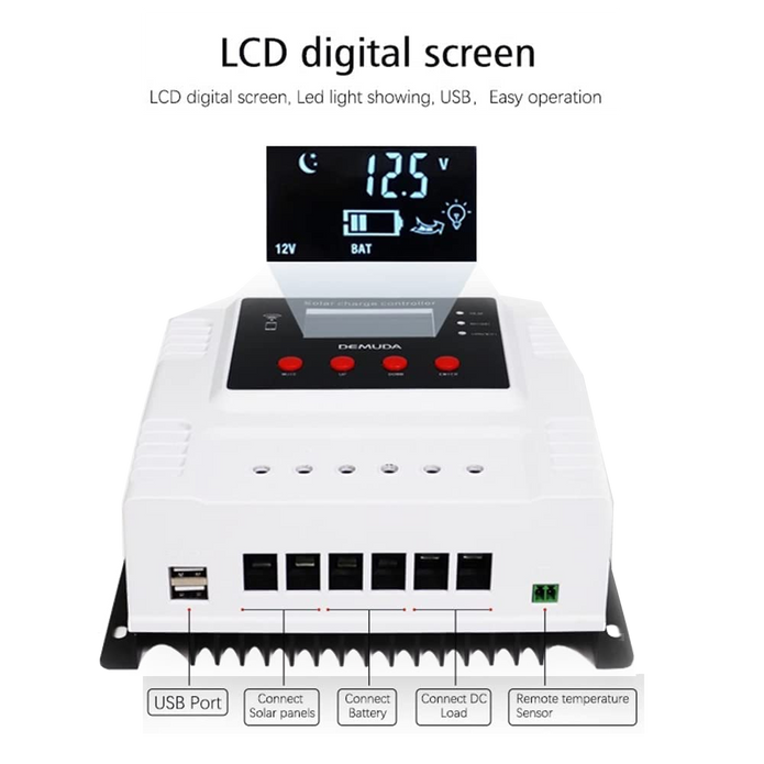 WiFi PWM Solar Charge Controller, Intelligent Lithium Battery Regulator for Solar Panel with LCD Display & 5V USB Port, 12V/24V/48V (40A)