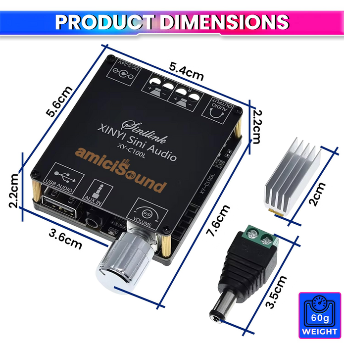 Mini Wireless Bluetooth 5.0 Audio Amplifier – Dual Channel DIY Speaker Amplifier with AUX/USB/U-Disk Input