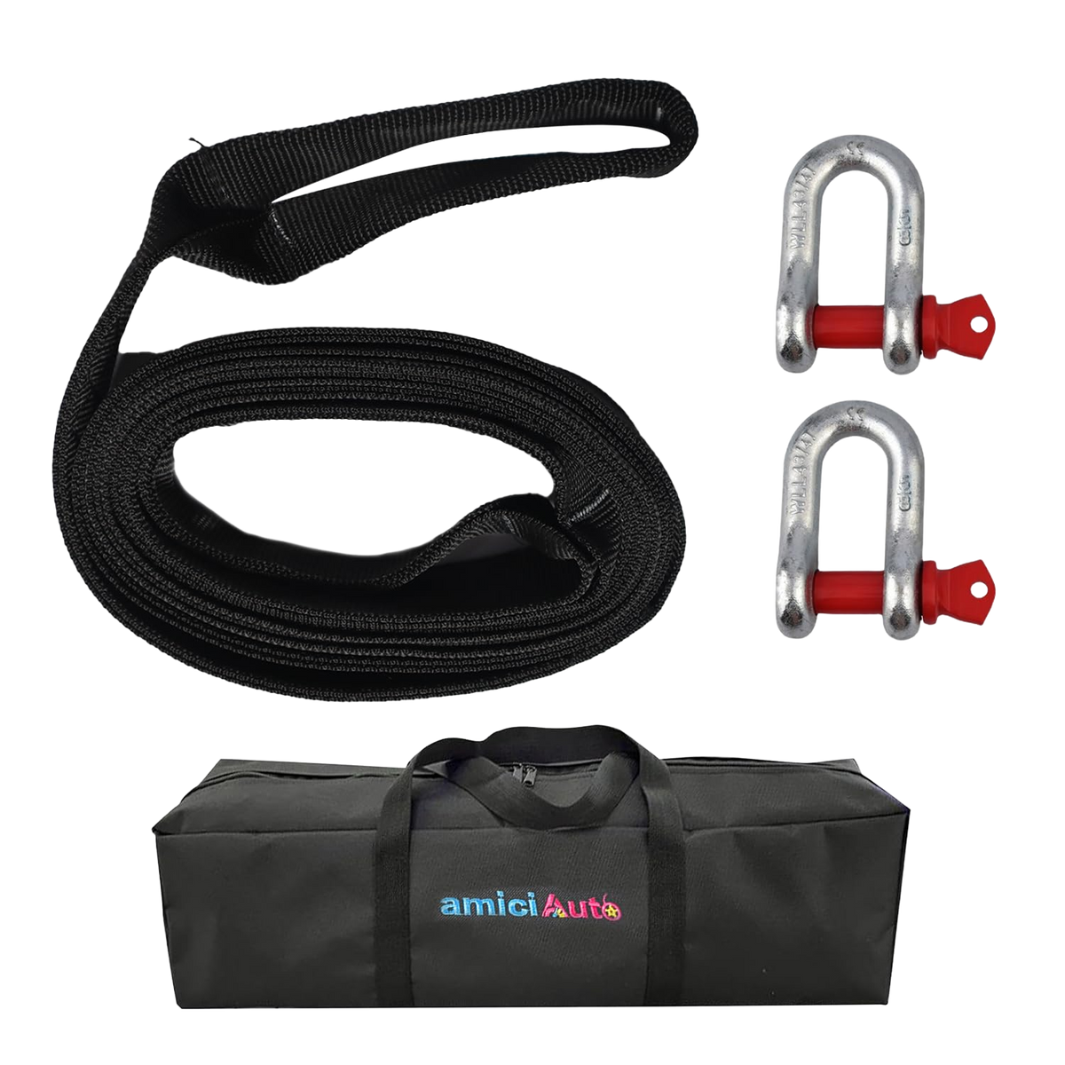 Heavy-Duty Tow Strap 4m Length, High-Strength Nylon Recovery Strap with Reinforced Loops