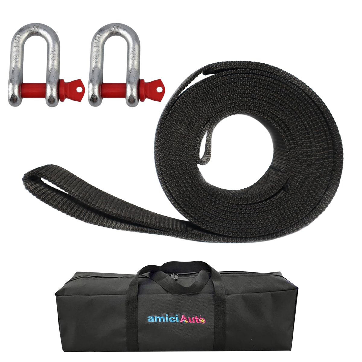 Heavy-Duty Tow Strap 4m Length, High-Strength Nylon Recovery Strap with Reinforced Loops