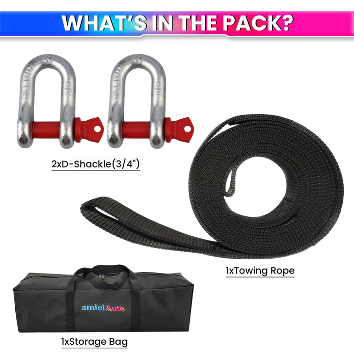 Heavy-Duty Tow Strap 4m Length, High-Strength Nylon Recovery Strap with Reinforced Loops