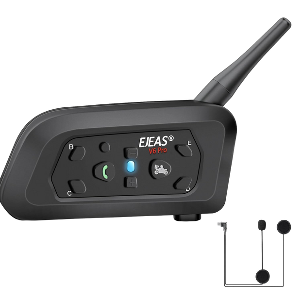 EJEAS V6 Pro Motorcycle Helmet Bluetooth Intercom – 6 Rider Connectivity, DSP Noise Cancellation & IP65 Water Resistance