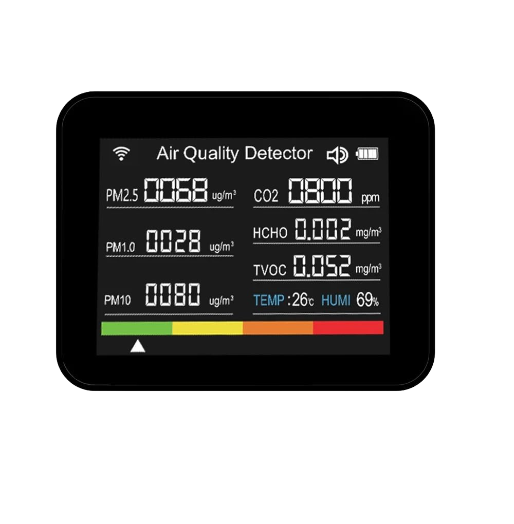 13-in-1 WiFi Smart Air Quality Monitor – CO2, Temp, Humidity Sensor with App Control Monitoring, Desktop Clock & Alarm