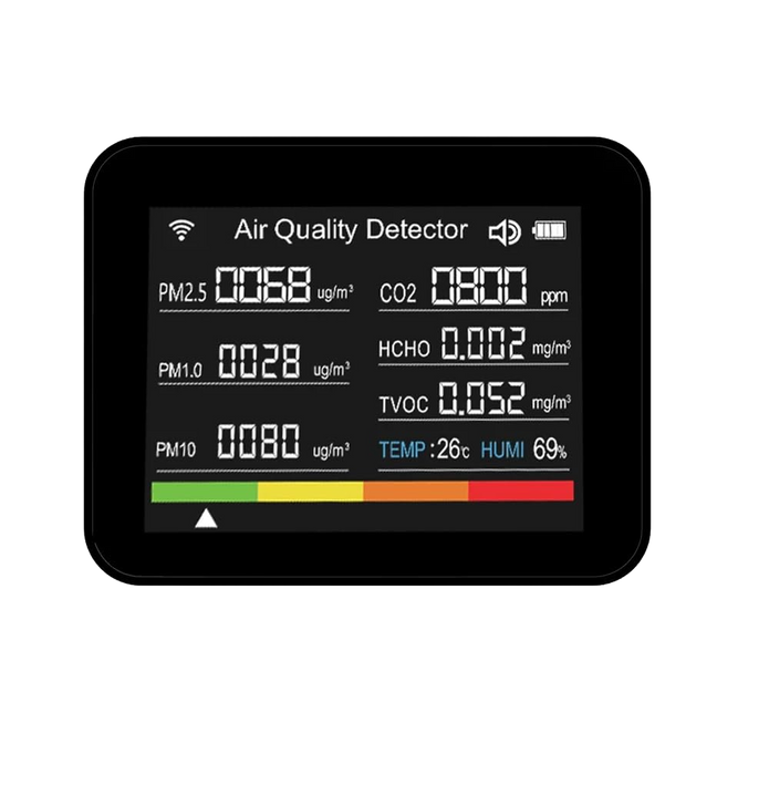 13-in-1 WiFi Smart Air Quality Monitor – CO2, Temp, Humidity Sensor with App Control Monitoring, Desktop Clock & Alarm