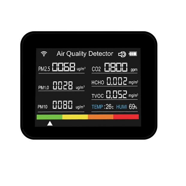 13-in-1 WiFi Smart Air Quality Monitor – CO2, Temp, Humidity Sensor with App Control Monitoring, Desktop Clock & Alarm