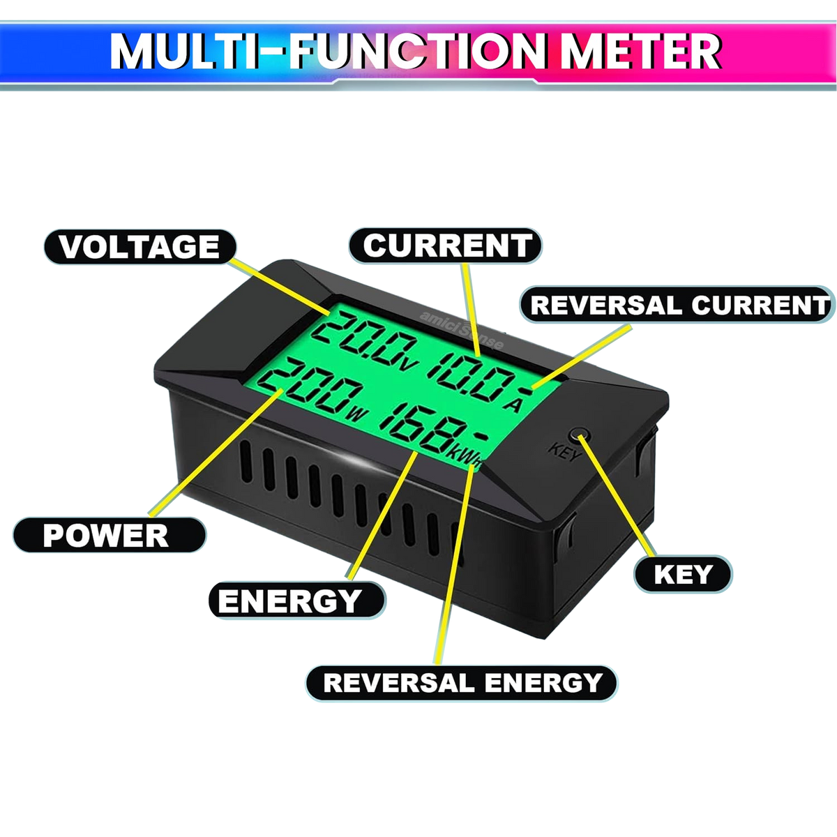 DC Energy Monitor – 300A, Bi-Directional Meter with Shunt for Voltage, Power & Monitoring