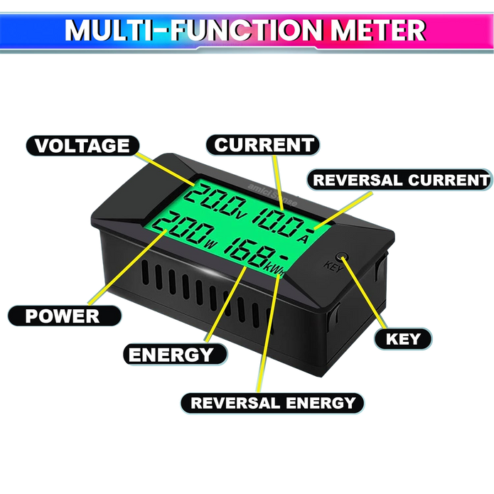 DC Energy Monitor – 300A, Bi-Directional Meter with Shunt for Voltage, Power & Monitoring
