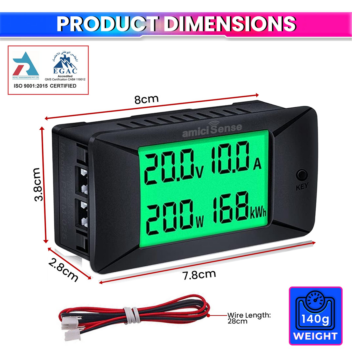 DC Energy Monitor – 300A, Bi-Directional Meter with Shunt for Voltage, Power & Monitoring