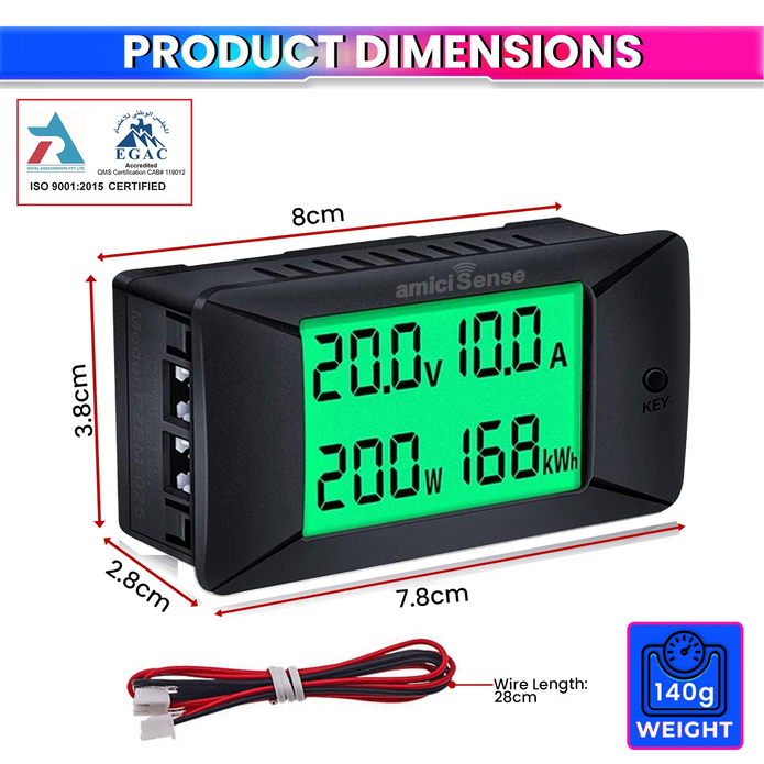 DC Energy Monitor – 300A, Bi-Directional Meter with Shunt for Voltage, Power & Monitoring