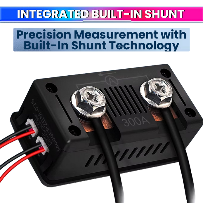 DC Energy Monitor – 300A, Bi-Directional Meter with Shunt for Voltage, Power & Monitoring