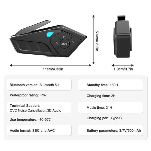 Ejeas E1-Pro Bluetooth Helmet On Ear Headset With Noise Reduction And Voice Assistant