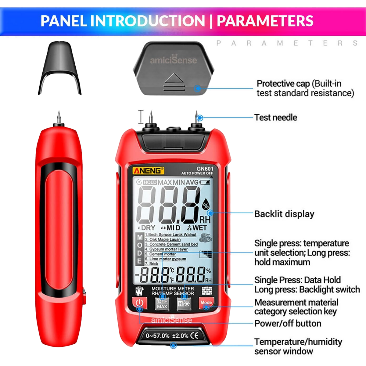 7-in-1 Digital Moisture Meter – Digital Hygrometer For Wall, Wood, Building Materials with Temp Display