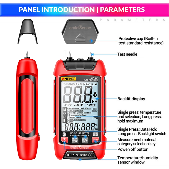 7-in-1 Digital Moisture Meter – Digital Hygrometer For Wall, Wood, Building Materials with Temp Display