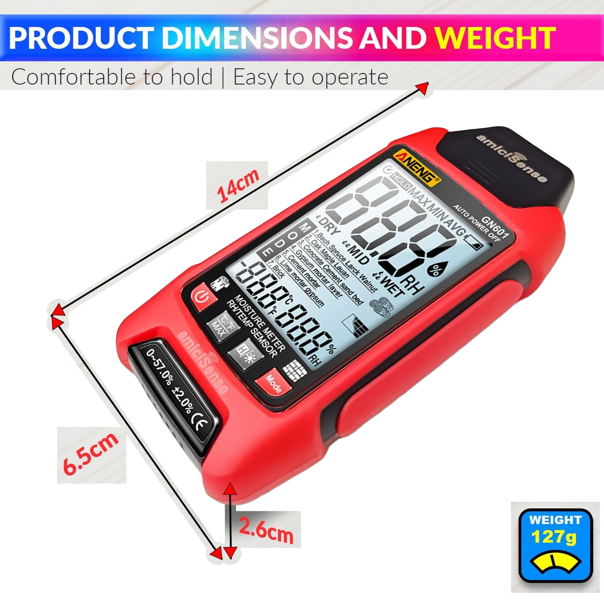 7-in-1 Digital Moisture Meter – Digital Hygrometer For Wall, Wood, Building Materials with Temp Display