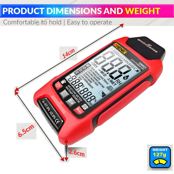 7-in-1 Digital Moisture Meter – Digital Hygrometer For Wall, Wood, Building Materials with Temp Display