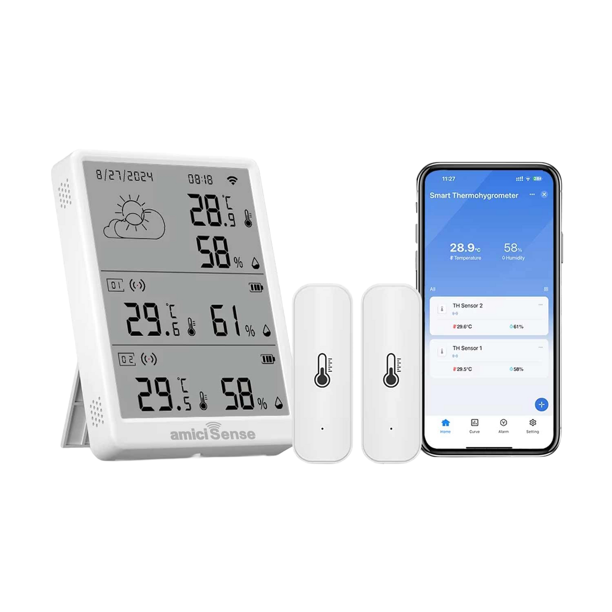 Digital Weather Station, Indoor/Outdoor Temperature and Humidity Monitoring Device with Dual External Sensors and Data Export Feature