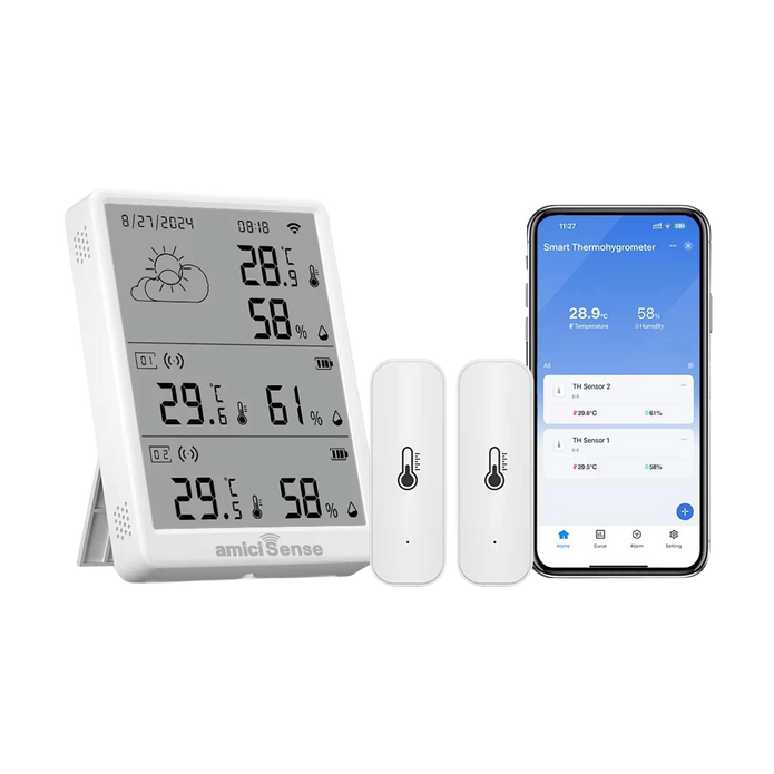 Digital Weather Station, Indoor/Outdoor Temperature and Humidity Monitoring Device with Dual External Sensors and Data Export Feature