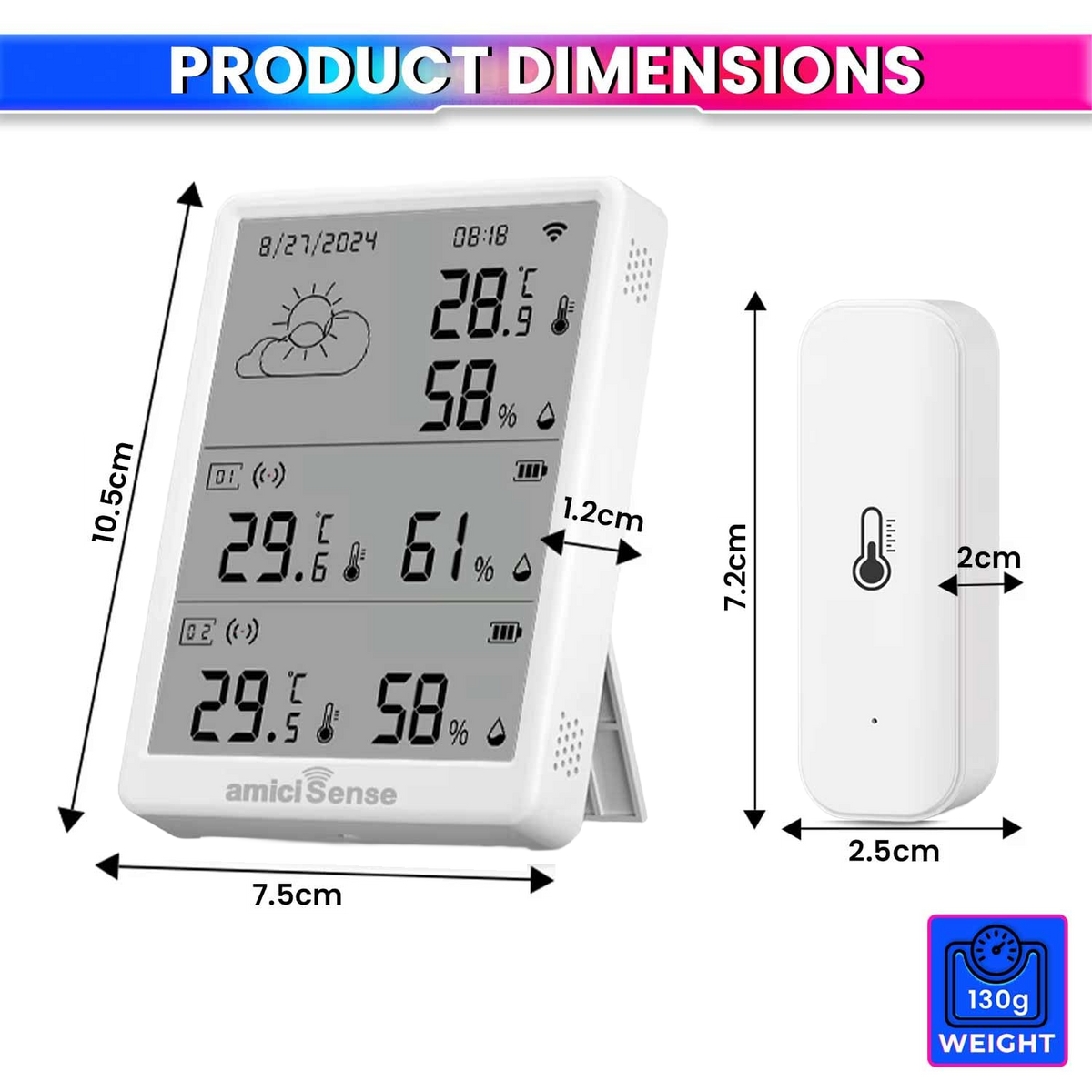 Digital Weather Station, Indoor/Outdoor Temperature and Humidity Monitoring Device with Dual External Sensors and Data Export Feature