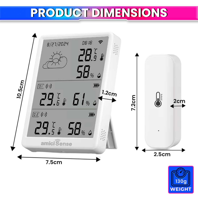 Digital Weather Station, Indoor/Outdoor Temperature and Humidity Monitoring Device with Dual External Sensors and Data Export Feature