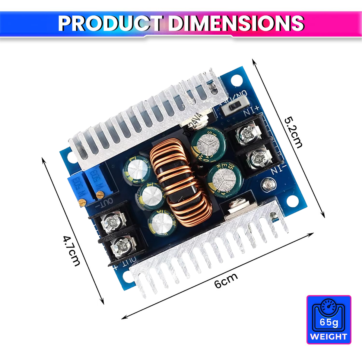 300W 20A DC-DC Buck Converter, 6V-40V to 1.2V-36V Step-Down Power Module, 95% Efficiency