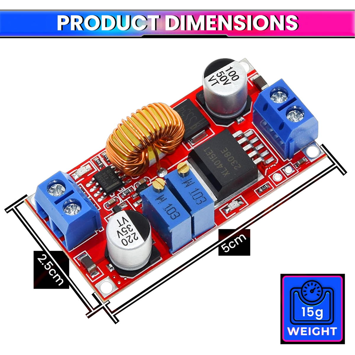 75W 5A DC-DC Buck Converter Module, 4-38V to 1.25-36V Step-Down Power Supply