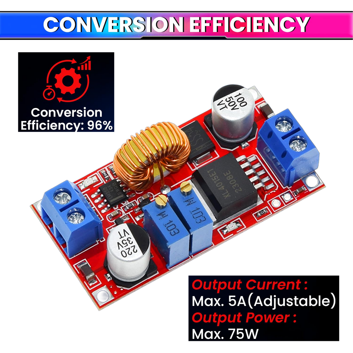 75W 5A DC-DC Buck Converter Module, 4-38V to 1.25-36V Step-Down Power Supply