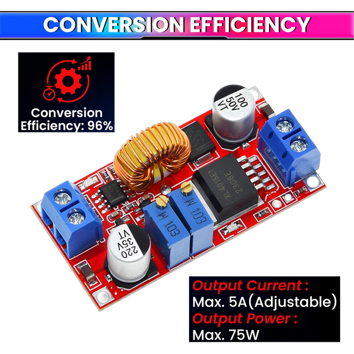 75W 5A DC-DC Buck Converter Module, 4-38V to 1.25-36V Step-Down Power Supply