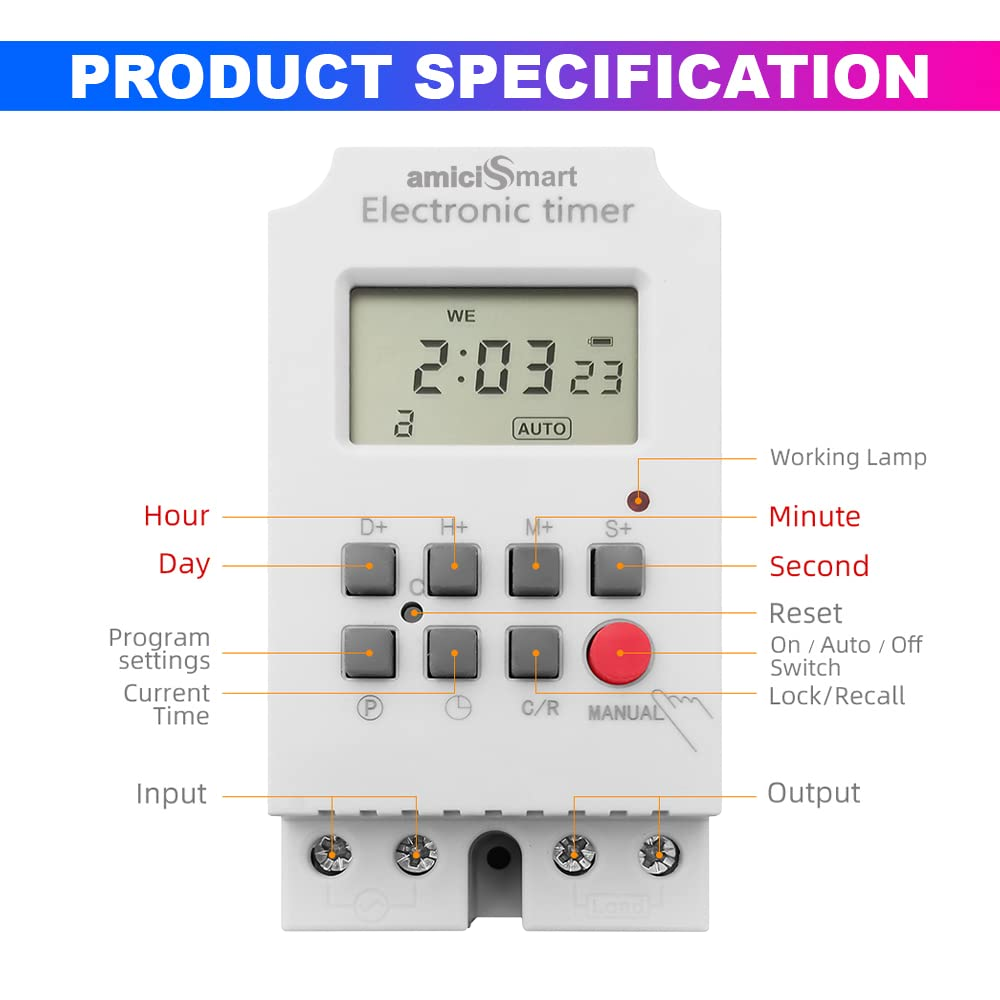 Programmable Timer Switch – 220V, 25A, 1 Sec Interval | Auto On/Off for Light & Fan