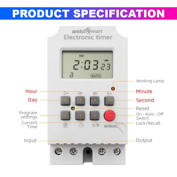 Programmable Timer Switch – 220V, 25A, 1 Sec Interval | Auto On/Off for Light & Fan