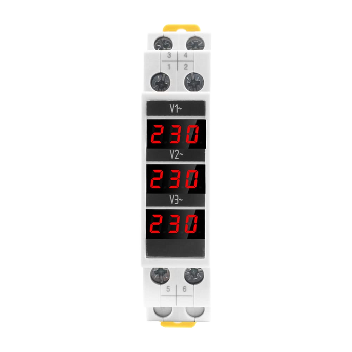 3-Phase Voltage Meter, AC 80-500V Mini Voltage Tester with Accurate LED Display Reading & Din Rail Mount