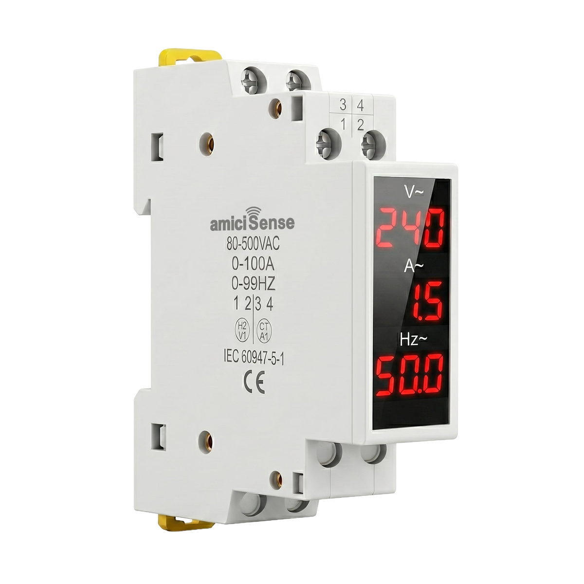 3-in-1 Voltage, Current & Frequency Meter 80- 500V AC, 100A with External CT & Clear LED Display
