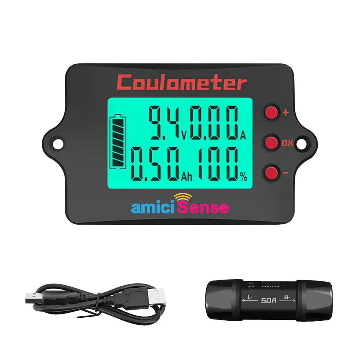 Coulomb Counter 8–120V Bi-Directional Battery Capacity Meter with Voltage, Current & Ah Display for Lithium & Lead-Acid Batteries