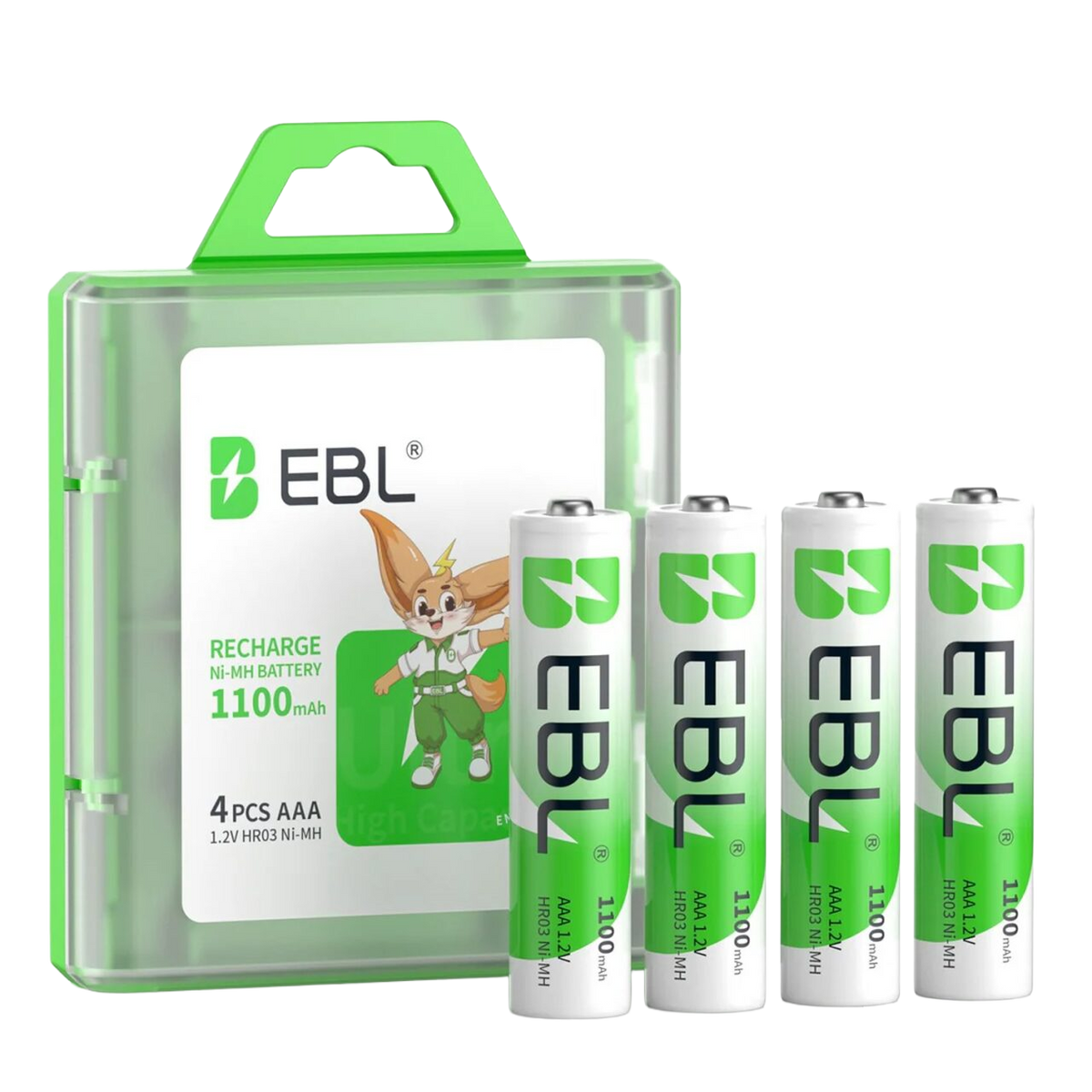 EBL AAA Rechargeable Batteries 1100mAh – High Capacity Ni-MH 1.2V AAA Batteries, Pack of 4