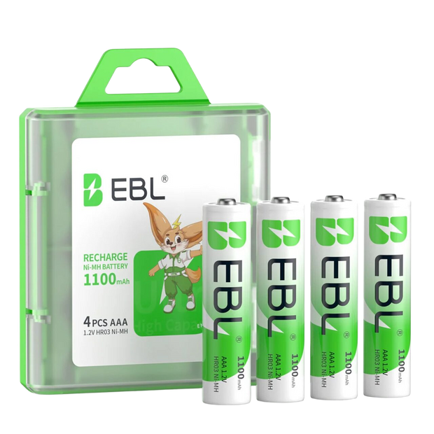EBL AAA Rechargeable Batteries 1100mAh – High Capacity Ni-MH 1.2V AAA Batteries, Pack of 4