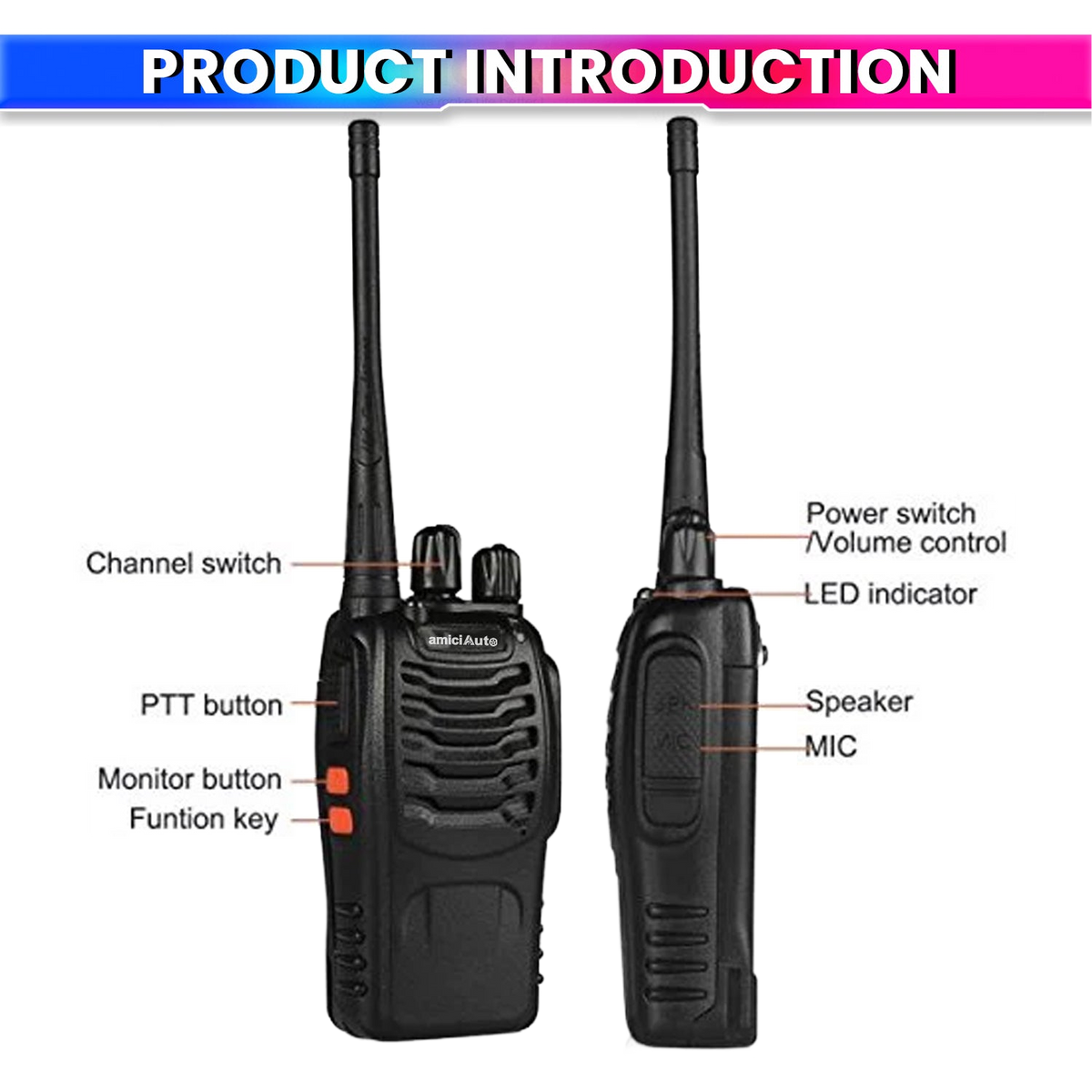 Walkie Talkie 2-Way Radio with 16 Channel Rechargeable Handheld Transceiver with Flashlight & Low Battery Alarm