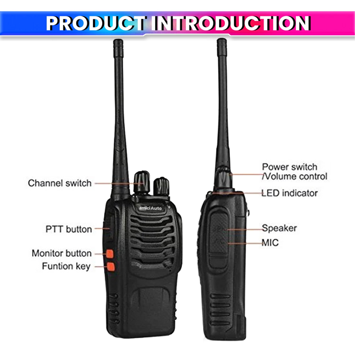 Walkie Talkie 2-Way Radio with 16 Channel Rechargeable Handheld Transceiver with Flashlight & Low Battery Alarm