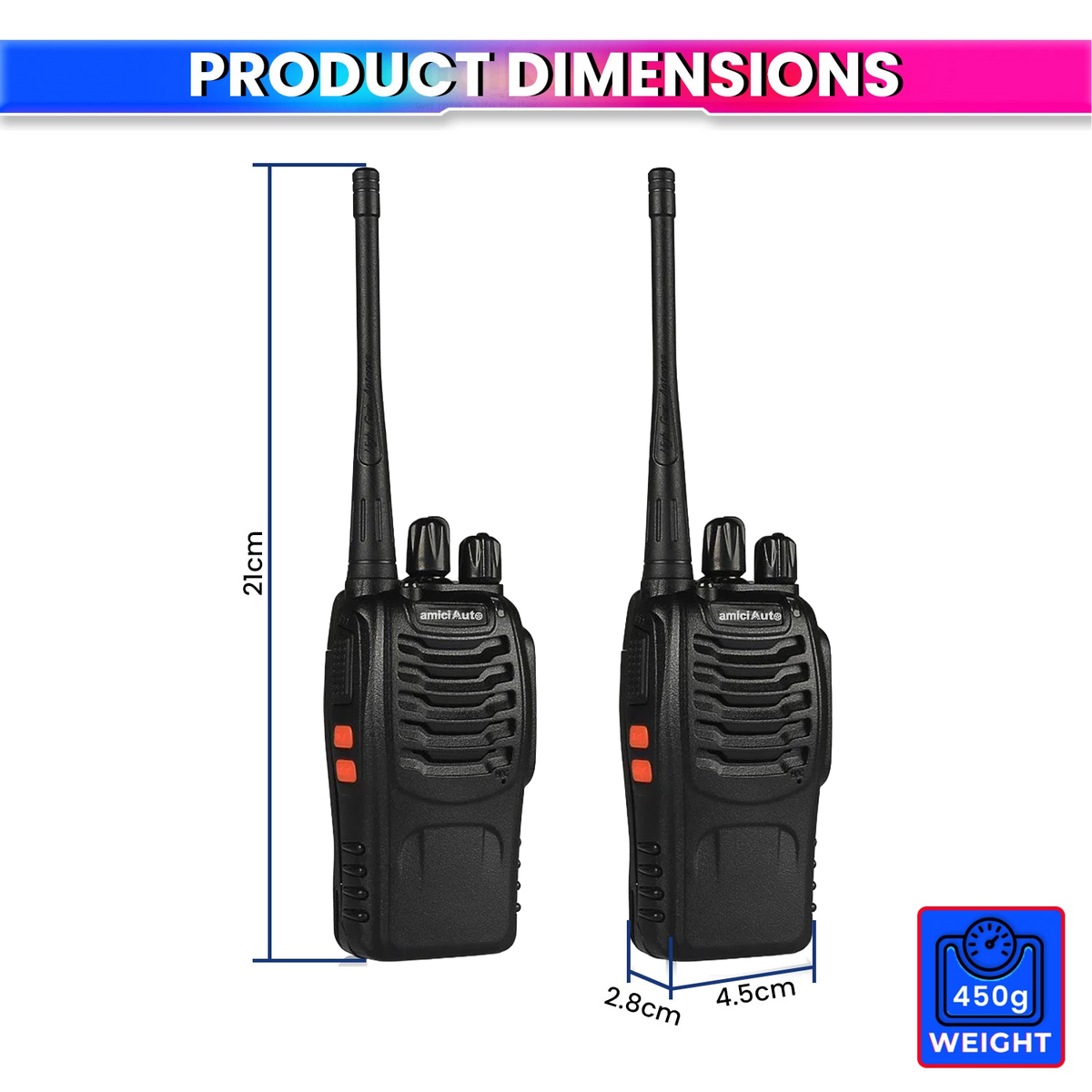 Walkie Talkie 2-Way Radio with 16 Channel Rechargeable Handheld Transceiver with Flashlight & Low Battery Alarm