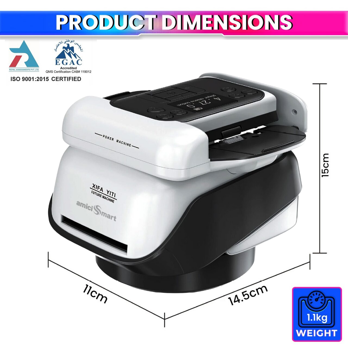 Smart Poker Automatic 2-in-1 Playing Cards Shuffler & Dealer Machine with 360° Rotating OLED Display