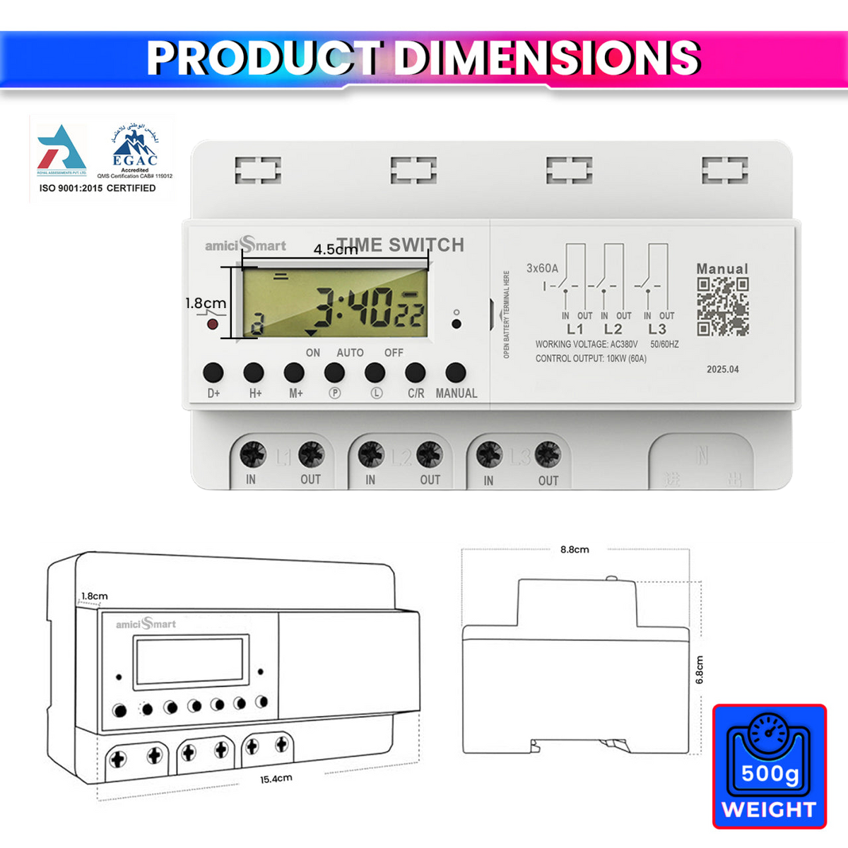 Digital Timer Switch for Heavy Load Use LCD Display Weekly Timer Relay with 380V 60A 3 Phase, 50Hz