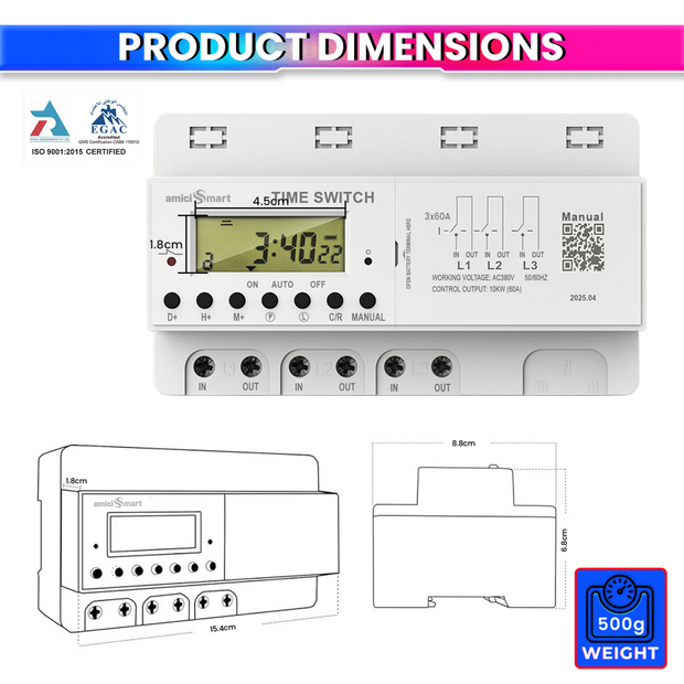 Digital Timer Switch for Heavy Load Use LCD Display Weekly Timer Relay with 380V 60A 3 Phase, 50Hz